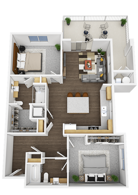 Floor plan for 2 beds, 2 baths, 1136 sqft